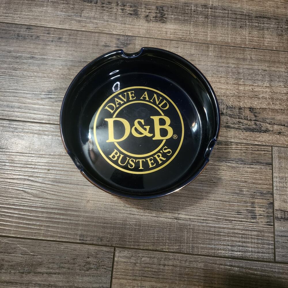 Dave & Busters 6" 3 Holder Cobalt Blue Gold Trim Vtg Collectable Astray KK